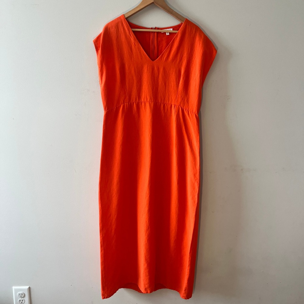 Anna Cate V-Neck Empire Midi Dress Coastal Orange Medium 100% Cotton